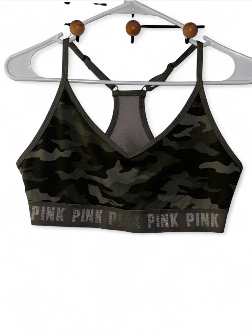 PINK Victoria's Secret Olive Camo Racerback Bralette